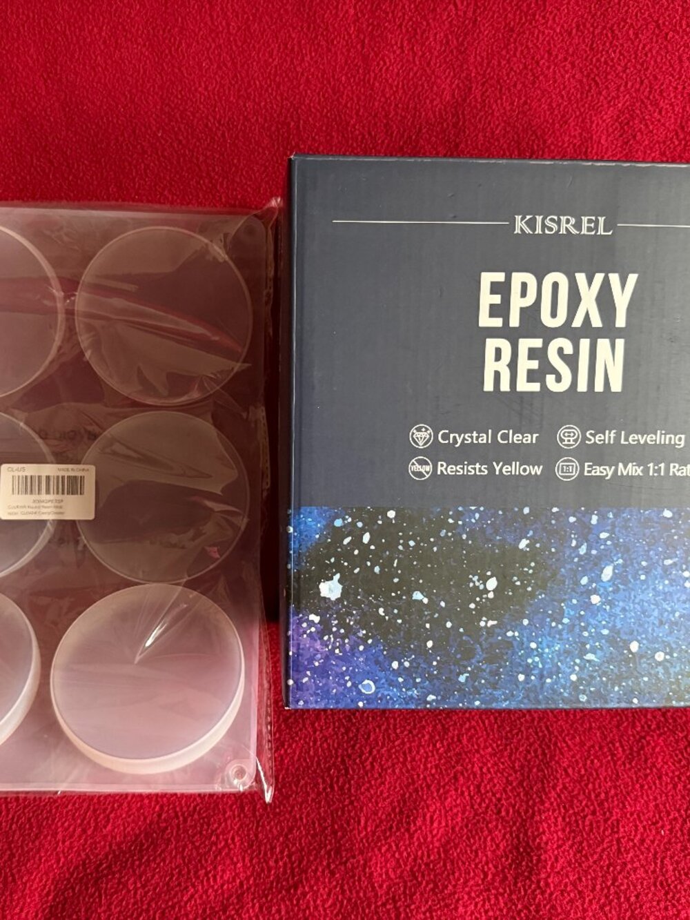 Complete Kisrel Epoxy Resin Crafting kit with 6, 3.5" coaster molds